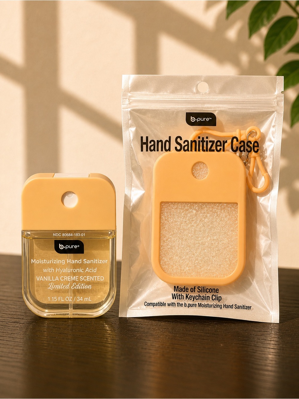 b.pure Vanilla Crème Hand Sanitizer Set 5 Pack Glitter Case